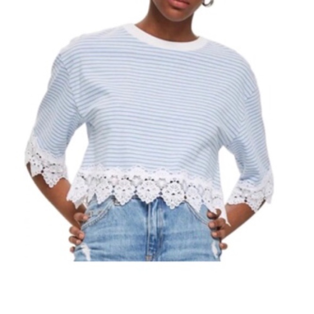 Topshop | Striped Lace Trim Cropped Top *NWT* - Picture 1 of 8